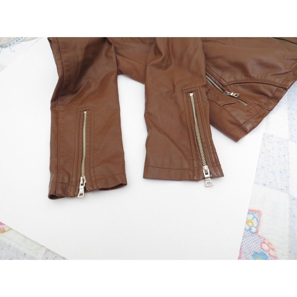 Guess Women's Faux Leather Moto Racer Jacket Brown EUC - Picture 6 of 9